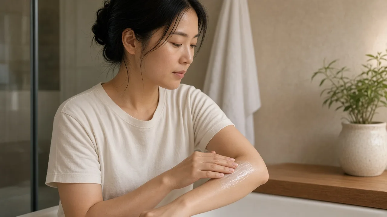 洗完溫水澡後在手臂塗抹保濕乳,減少乾燥與搔癢